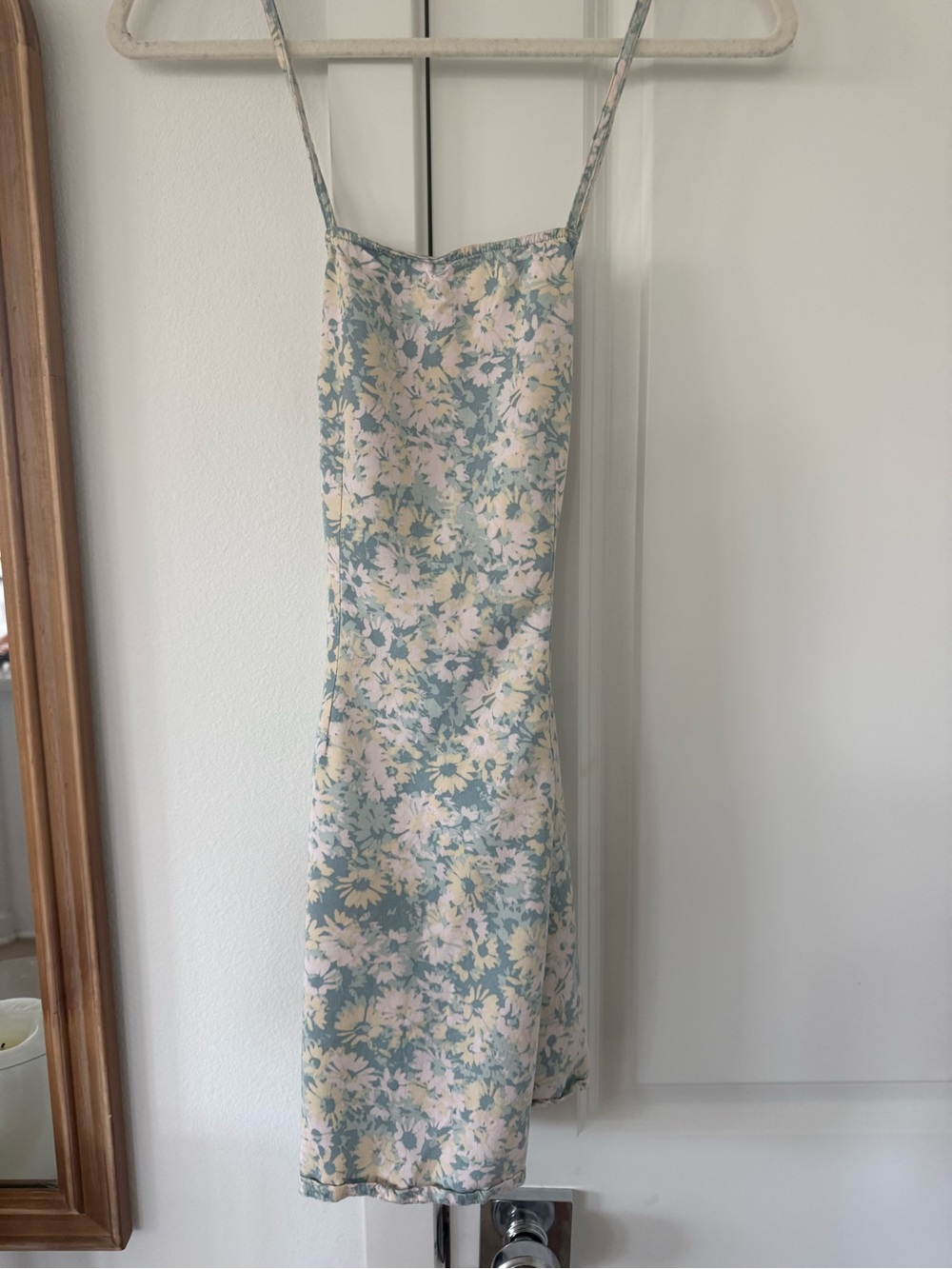 RVCA Floral Slip Dress in Pale Blue and Cream - Lightweight Spaghetti Strap